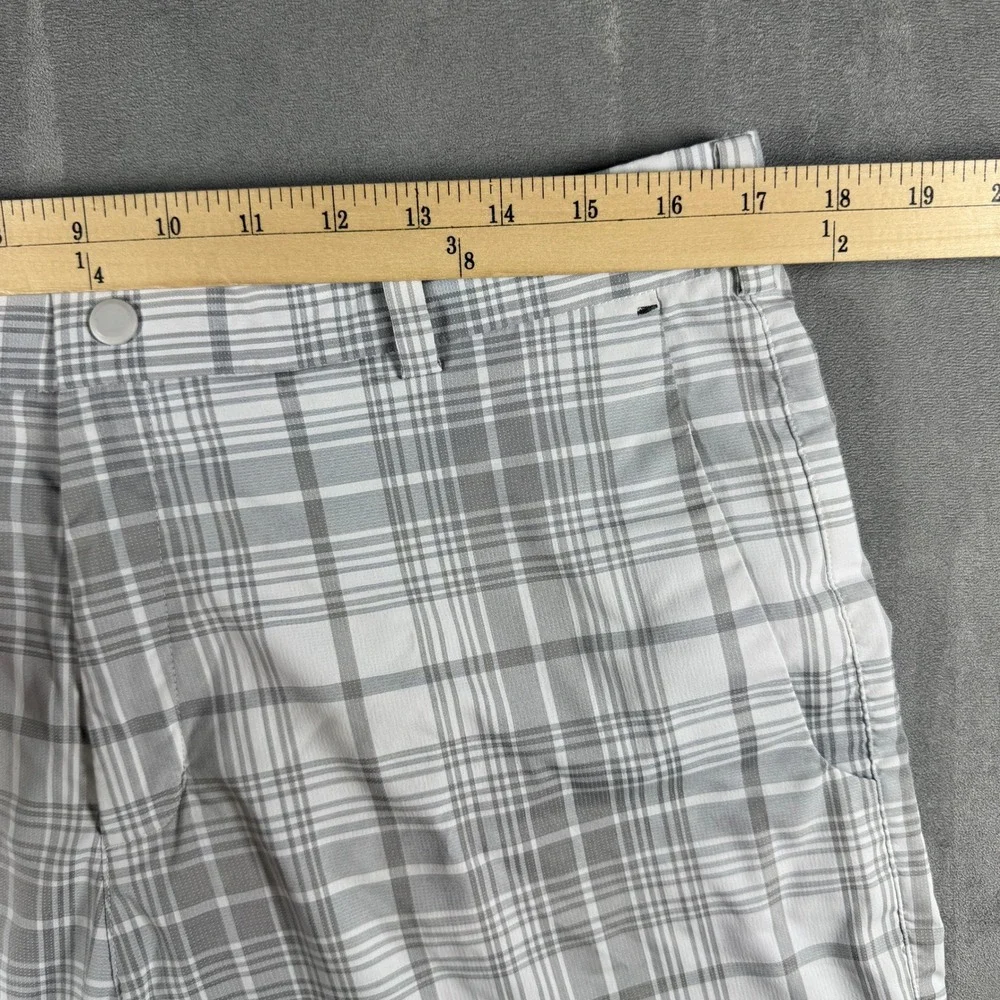 Nike Golf Shorts Mens‎ 34 Grey White Plaid Dri-FIT Stretch Performance